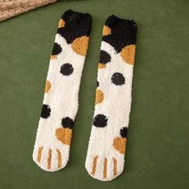 6 Pais Cats Paw 스트라이프 양말 귀여운 두꺼운 소녀 만화 동물 손가락 긴 여성용 양말 고양이 발 바닥 수면 무릎