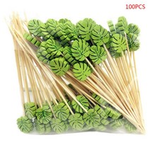 100 pcs 4.7 인치 대나무 칵테일 픽 수제 자연 파티 이쑤시개 장식, 녹색, 둥근 잎, 100개, 100개