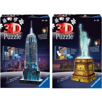 Ravensburger 3D 퍼즐 밤에 엠파이어 스테이트 빌딩 미니어처 형식의 뉴욕 랜드마크 &amp; 3D 퍼즐 밤, 01 자유의 여신상 번들, 한개옵션1