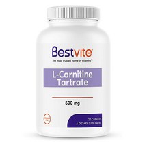 BESTVITE L-카르니틴 타르트레이트 캡슐 당 500mg (120캡슐) - 스테아레이트 없음 GMO 프리 글루텐, 120.0 제공량 (1팩)