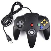 A.MINE 클래식 N64 컨트롤러 SAFFUN 유선 USB PC 게임 패드 조이스틱 비트 스틱 조이패드 컨트롤러 윈도우 MAC 리눅스 라즈베리 파이 3 제네시스 하이건용 (블, Black