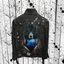 남성 청 자켓 바이크 늑대 할리 블랙 흑청 데님 캐주얼 워크웨어