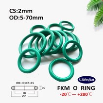 고무오링 10PCS 와이어 직경 2mm OD8-70mm 녹색 FKM 불소 고무 O 링 방수 고온 저항 씰링, [60] OD 70mm, [03] 20PCS