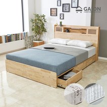 티아 LED 수납형 원목침대 SS+오가닉 지퍼볼, 내추럴