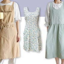 미술학원 어린이집 구디백 북유럽 앞치마 /프릴 앞치마/공방/어린이집/꽃집/주방용품/ 원피스 카페 미용실 네일샵 요양원, 04) 7904 노르딕 스트랩 자수 앞치마 - 브라운