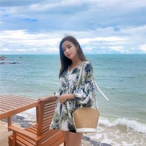 [CESS] 2449 하와이안 비치블라우스 그린 한색상