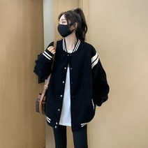 여성 야구점퍼 따뜻한 잠바 점퍼 발랄한 귀여운 꾸안꾸 가을 겨울 미국 복고풍 블랙 루즈 숏 재킷 여성 얇은 봄 가을 2023 새로운 야구 유니폼