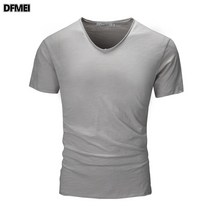 DFMEI.티셔츠 브이넥 순면 순색 워싱 반팔티 여름
