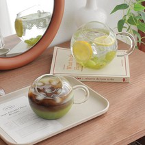 카페 둥근 내열 유리 머그컵 2size 예쁜 투명 손잡이컵 커피잔 찻잔, 575ml