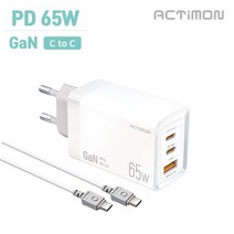 엑티몬 가정용 GaN 지원 PD 65W 초고속 충전기 (C+C+USB) (C to C) MON-PD65W-HC7-CP, 단품