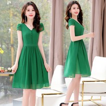 Xianglin무릎 길이 슬림 여름 버튼 쉬폰 캔디 컬러 로즈 레드 그린 블랙 칵테일 드레스 파티 45-90kg 4XL
