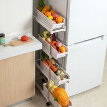주방 슬라이드 틈새장 냉장고 서랍 이동식 18cm, 이동식 틈새장 3단 18x46x85.9cm