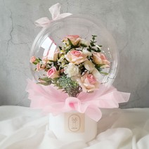 수비니샵 프리미엄장미 파스텔핑크 꽃풍선 레터링풍선 생일 풍선꽃다발 졸업 생일, 원형화분형, 추가없음
