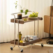 이동식 트롤리 북유럽 우드선반 바퀴 사이드 테이블, 벚나무