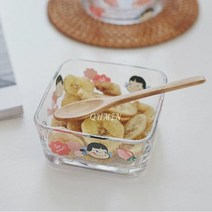 페코 유리 식기 세트 유리컵 그릇 접시 홈카페 샐러드 시리얼, 사각그릇