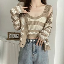 [랜덤플레이] 지그재그 스트라이프 가디건 + 나시 세트