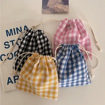 체크 미니 화장품 생리대 복주머니 립스틱 천 복조리 파우치