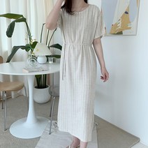 여름 허리끈 스트라이프 롱 린넨원피스 하객 루즈핏