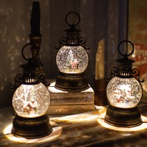 크리스마스 둥근 핸들 랜턴 워터볼 오르골 테이블 무드등, 산타