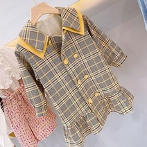 주니유니 옐로우더블단추원피스 입학식옷 체크원피스 아동 세라원피스