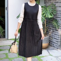 노팅힐 패딩 플리츠 스트링 가을 겨울 원피스 무광블랙