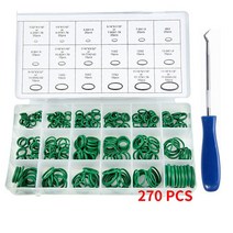 270Pcs 18 크기 유니버설 카 에어 컨디셔닝 HNBR O 링 자동차 자동 복구 도구 고무 에어컨 냉매 링 세트, Green with tool