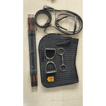 독마장비 말안장 풀 세트 가죽 배꼽 벨트 등자 땀 패드, 블랙 8종 세트