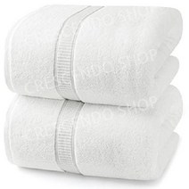 미국 점보 목욕 큰타월 2피스 600GSM 100퍼센트 링스펀 코튼 고흡수성 및 퀵 드라이 초대형 88.9 x 177.8cm, 2개, G. 하얀색