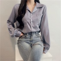 비위치 비위치 브이넥 샤틴 포켓 블라우스 (9598242)