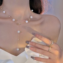 DFMEI Y자 태슬 진주 목걸이 느낌의 숏 목걸이 느낌 자물쇠입니다.골쇄녀 봄여름입니다