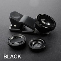 아이폰 광각 셀카렌즈 휴대폰 만원경 3 인 1 와이드 앵글 매크로 샤오미 화웨이용 피시 렌즈 어안 줌 카메라 키트 범용 모든 지원, Black