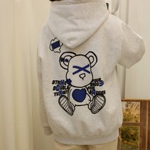 귀여운 하뚜하뚜 곰돌이 남녀공용 오버사이즈 후드 티셔츠