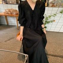 주름 원피스 세련된 봄 민트 그린 화이트 v넥 플리티드 레이스 업 드레스 여성용 루즈한 퍼프 슬리브 롱 스커트