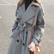 바랑가이 도톰한 헤링본 여성 모직 롱코트