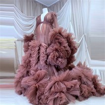 퍼프 러플 임산부 얇은 명주 그로스 가운 사진 촬영 러플 임산부 드레스 베이비 샤워 베이비 샤워, 116.3XL  5