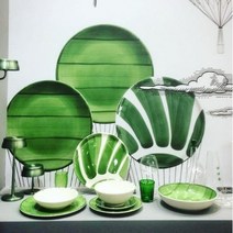 자페라노 도자기 스트리체 컬렉션 플레이트 브런치 디너 디저트 시리얼 볼, 디저트 플레이트 205, 그린