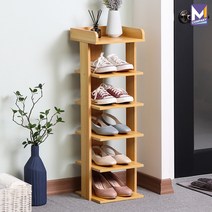 MCOMPANY 신발 정리대 거치대 선반 수납 오픈 미니 다층 현관 신발장 슈즈렉 3단 5단 소형 수납장 간이 좁은 아파트 사무실 원목 수납함 조립식 인테리어 슬림 [우드톤 6단], 우드톤