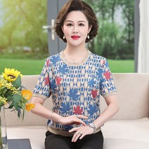 어머니블라우스 어머니의 날 여름 반팔 티셔츠 여성 50 세 60 작은 셔츠 중년 및 노인 대형 어머니환갑선물