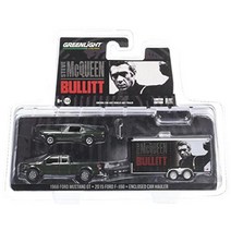 GreenLight 164 Hitch & Tow Steve McQueen Bullitt 1968 Ford Mustang GT & 2015 Ford F-150 with Enclosed Car Hauler Trailer Set by Greenlight