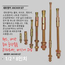 1/4 3/8 1/2 5/8 세트앵커/ 세트앙카/ 앙카볼트/ 앵커볼트/ 콘크리트고정/ 벽고정/ 철고정/ 철 세트앵커, 1/2 8인치 세트앵커/ 200mm