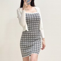 스키니어 골지 가디건+체크 미니 원피스 세트 SET 투피스 sz88236