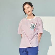 지센 여성 프린트 스트라이프 티셔츠 LFTSL401_PK