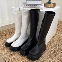 [비위치] 워커 스판 통굽 롱부츠 (굽 6cm)