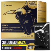 DAIKEN 마카 루트 파우더 30000mg 패킷 OnTheGo L 아르기닌 일일 복용량 당 5000mg 블랙 레드 퍼플 옐로우 6 in 1 비건 22개
