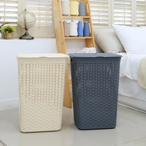 아누 라탄 대용량 손잡이 빨래 바구니 분리수거함 60L, 아이보리+그레이