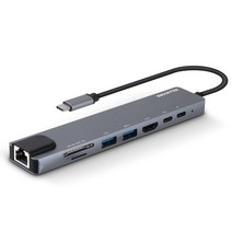 홈플래닛 8포트 USB3.0 이더넷 멀티허브 (USB*2 타입C*2 이더넷 HDMI SD), 그레이