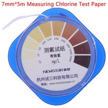 염소 테스트 종이 스트립 범위 10-2000mg/lppm 컬러 차트 세척 물 측정 5M/롤, 한개옵션0