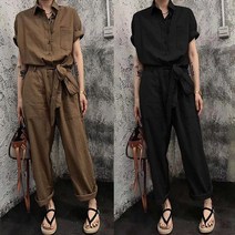 여자점프수트 반팔 와이드 빈티지 카라바지 보디 작업복 점프수트