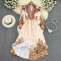 보헤미안 에스닉 레트로 쉬폰 롱원피스 황궁