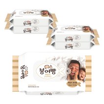 붕어빵 아기 물티슈 패밀리 휴대용 엠보싱 고평랑 60gsm 리필형 15매 유아물티슈, 5팩